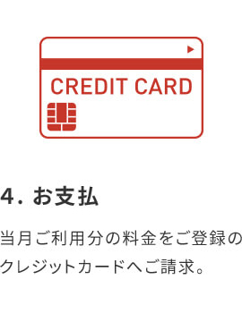 4 お支払 当月ご利用分の料金をご登録のクレジットカードへご請求。